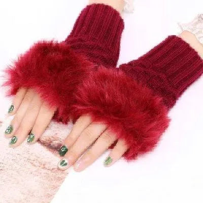 2 PCs wool fur lined gloves