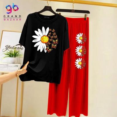 Stylish Printed Cotton Jersey Night Suit - 2 Pcs Set