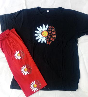 Stylish Printed Cotton Jersey Night Suit - 2 Pcs Set