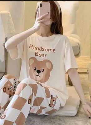 Comfortable Cotton Jersey Printed Night Suit - 2 Pcs Set