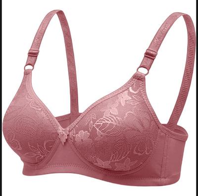 Padded Embroidered Cotton Full Cup Bra - 1 Pcs in Pink