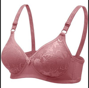 Padded Embroidered Cotton Full Cup Bra - 1 Pcs in Pink