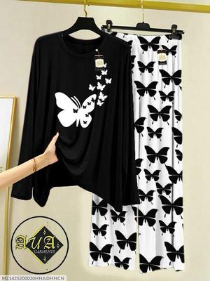 2 Pcs Women's Stitched Printed Night Suit