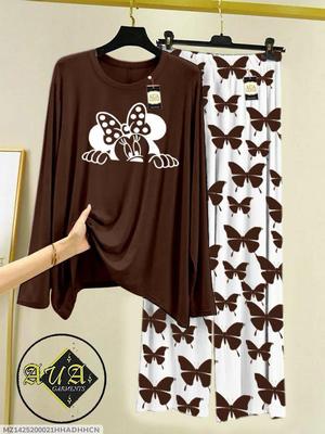 2 Pcs Women's Stitched Printed Night Suit