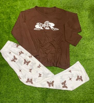 2 Pcs Women's Stitched Printed Night Suit