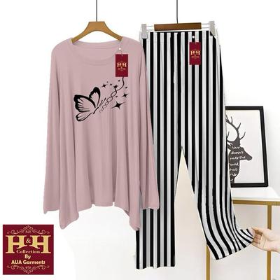 2 Pcs Women's Stitched Printed Night Suit