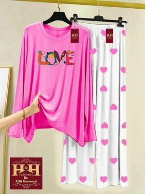 2 Pcs Women's Stitched Printed Night Suit