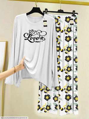 2 Pcs Women's Stitched Printed Night Suit