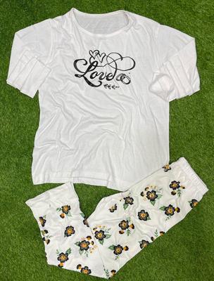 2 Pcs Women's Stitched Printed Night Suit