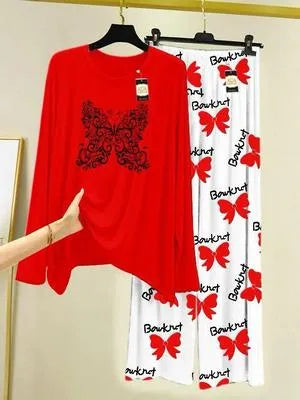 2 Pcs Women's Stitched Jersey Printed Night Suit