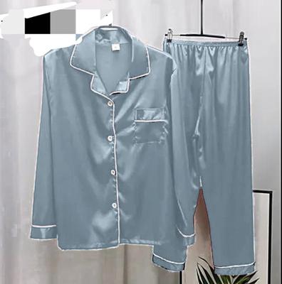 Comfortable 2 Pcs Women's Stitched Silk Night Suit with Round Neck