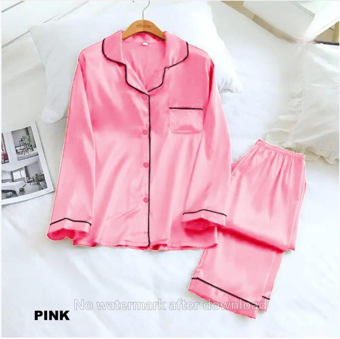 Comfortable 2 Pcs Women's Stitched Silk Night Suit with Round Neck