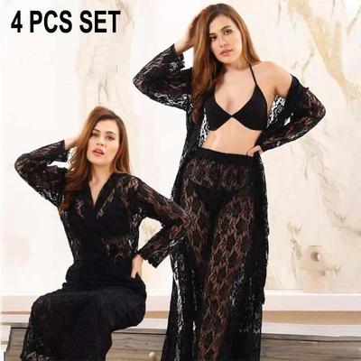 Luxurious Black Net Embossed Nightwear Set - 1 Pcs Comfortable and Lightweight