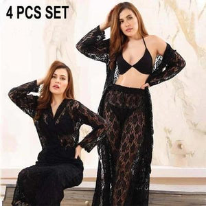Luxurious Black Net Embossed Nightwear Set - 1 Pcs Comfortable and Lightweight