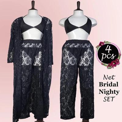 Luxurious Black Net Embossed Nightwear Set - 1 Pcs Comfortable and Lightweight