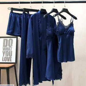 Comfortable Blue Jersey Nightwear Set - 5 Pcs