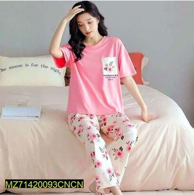 Women's Stitched Cotton Jersey Printed Night Suit