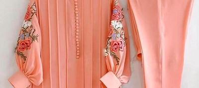 2 Pcs Women's Stitched Linen Embroidered Suit