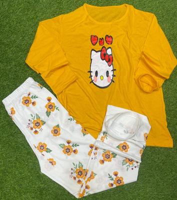 Comfortable Printed Cotton Jersey Night Suit - 2 Pcs Set