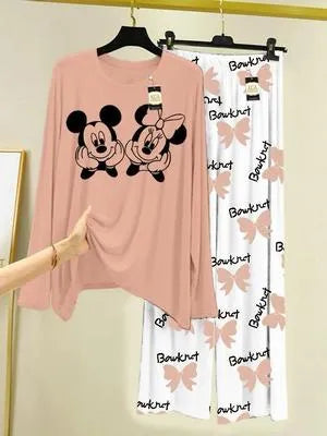 2 Pcs Women's Stitched Jersey Printed Night Suit