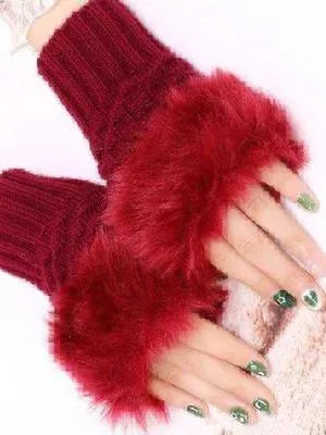 2 PCs wool fur lined gloves