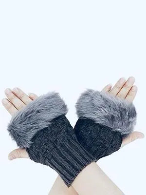 2 PCs wool fur lined gloves
