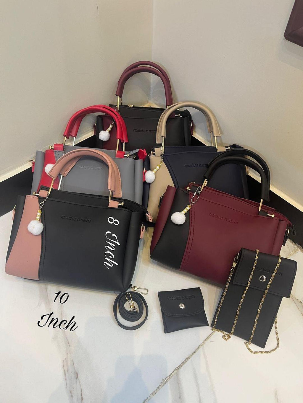 Chic Girl's 3 Pcs Rexine Hand Bag Set - Trendy Plain Design