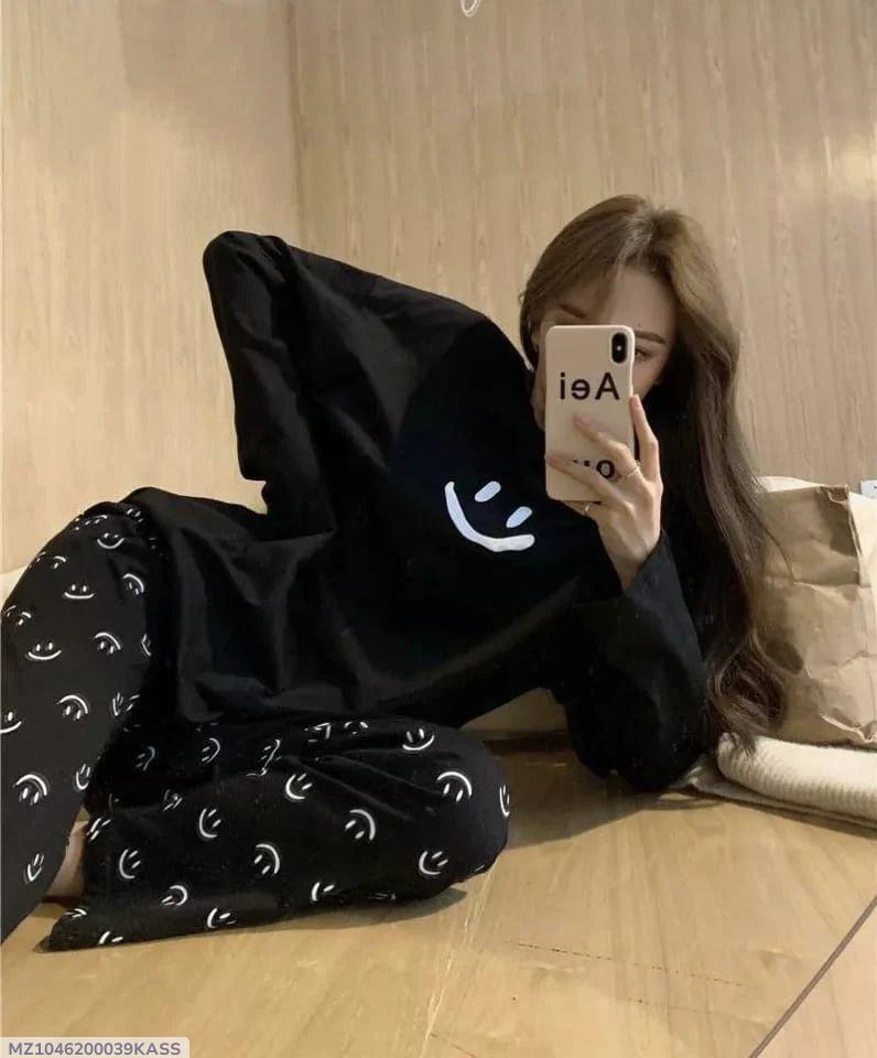 2 pcs women's stitched cotton jersey printed night suit