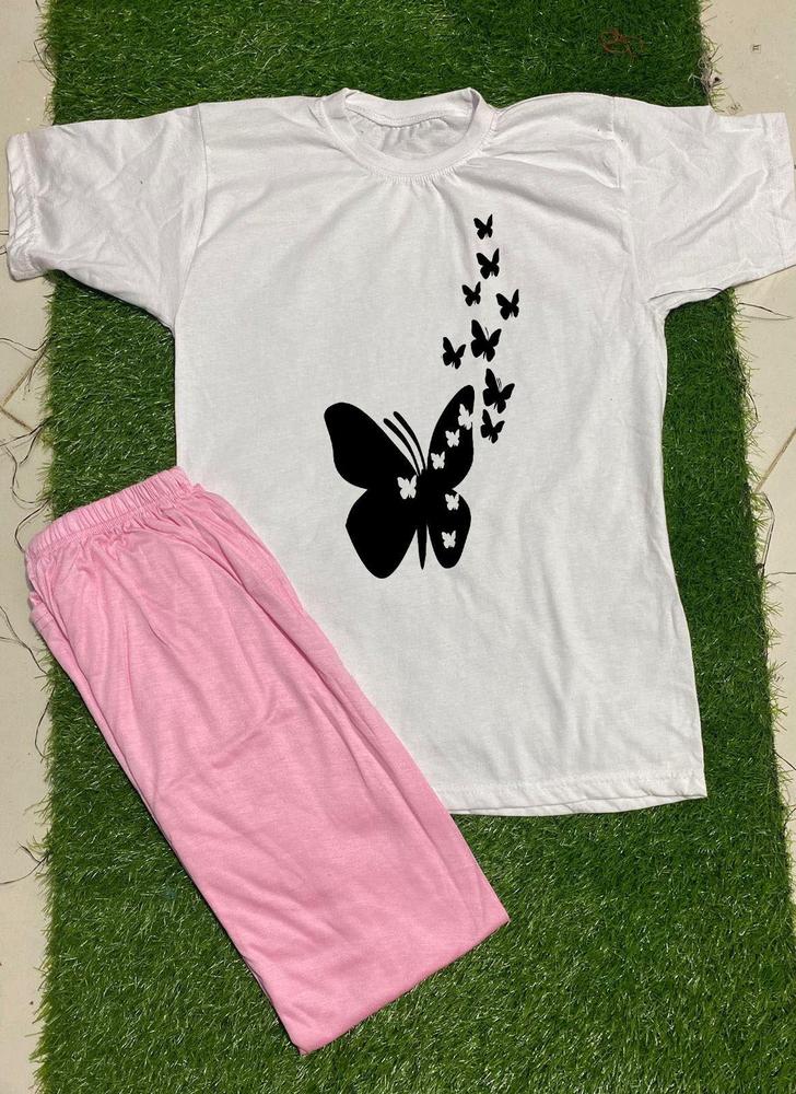 2 pcs women's stitched cotton jersey printed night suit